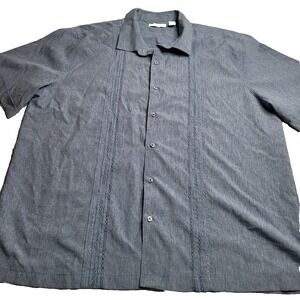 Cubavera Short Sleeve Button Up Shirt Blue Men's XXL Embroidered Panels
